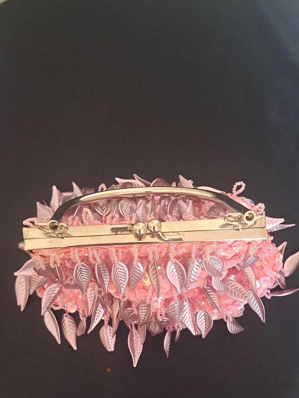 Pink Leaf Sequin Evening Clutch with Top Handle
